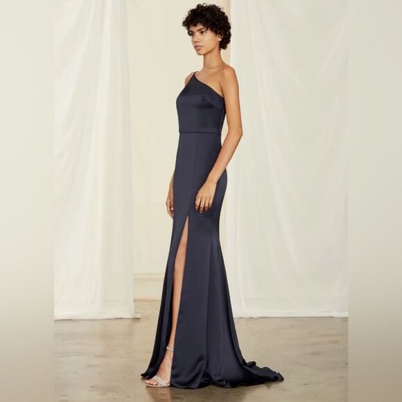 Amsale Kaia dove gray one shoulder formal dress size 14 - Picture 3 of 11